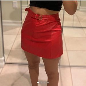 Red leather skirt